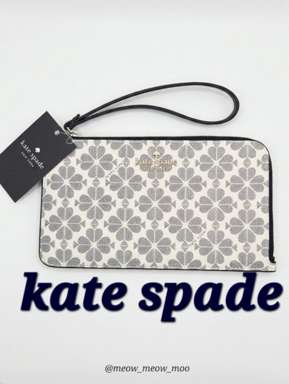 NWT Kate Spade Lucy Spade Flower Medium L Zip Wristlet Navy